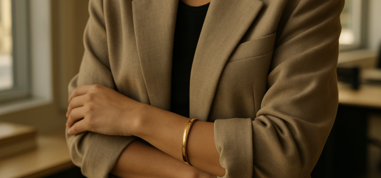 Power dressing 2.0 : blazer oversize, manche retroussée, jonc rigide